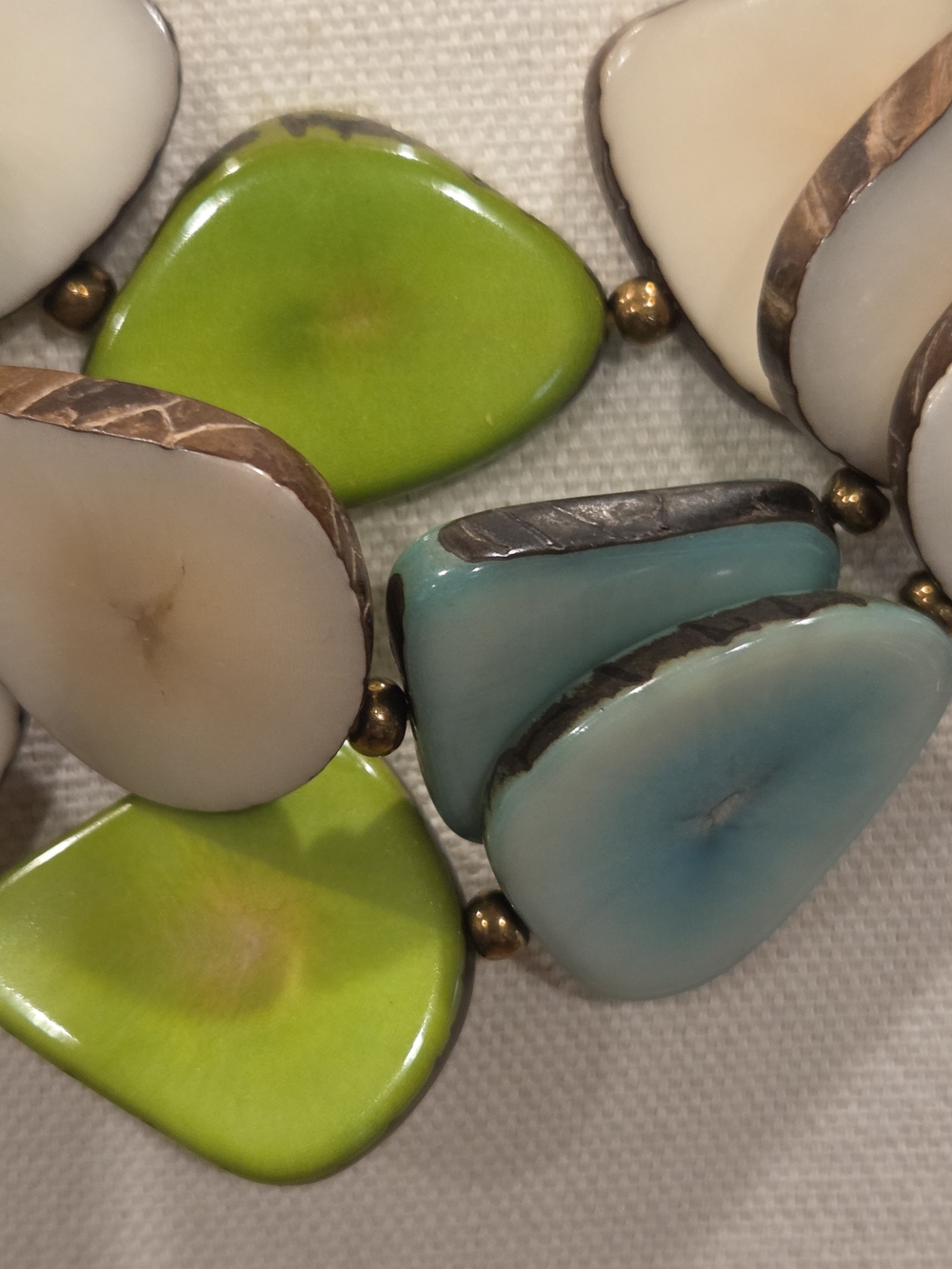 Handcrafted Green, Aqua & Cream Statement Necklace - Picture 4 of 6
